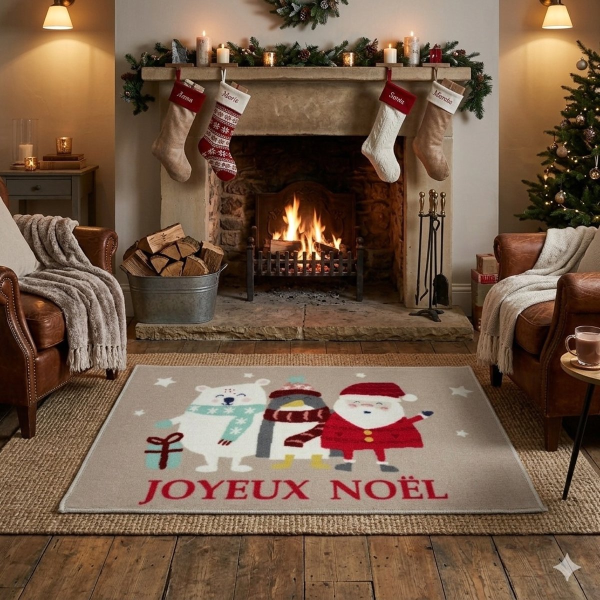 Tapis décoratif Joyeux Noël marron, EDEN
