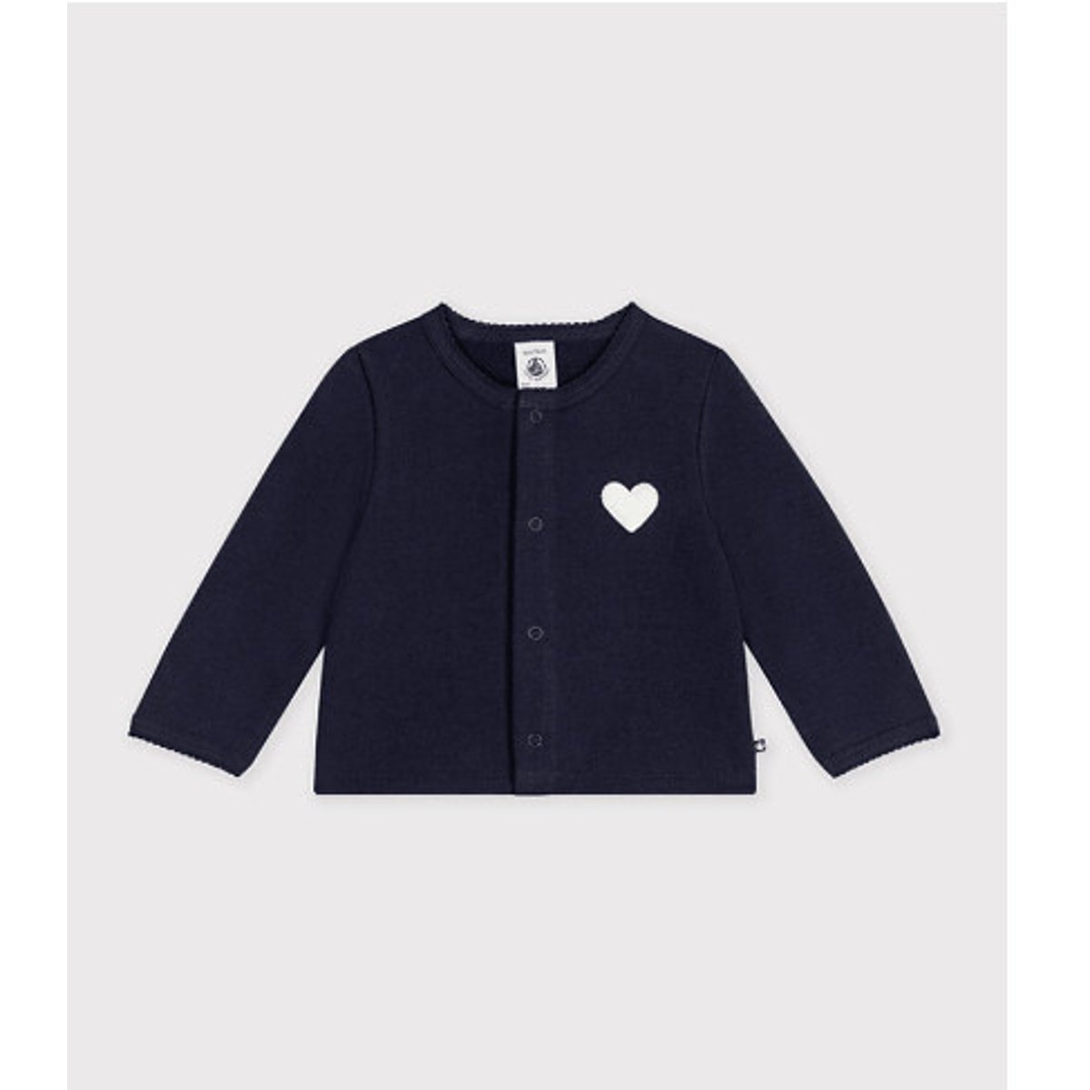 Cardigan en coton avec badge cœur en bouclette bleu marine, PETIT BATEAU