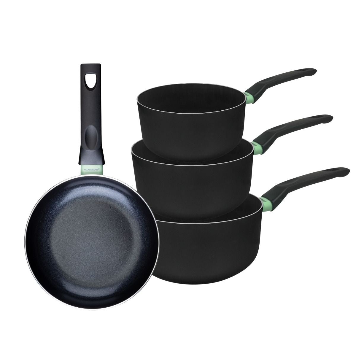 Batterie 1 poêle 20cm + 3 casseroles 16/18/20cm BRANDAO noir|vert, FACKELMANN