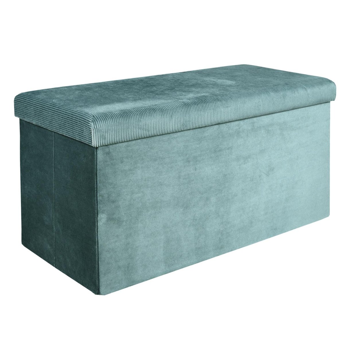 Banc coffre de rangement pliable en velours côtelé GIULIA bleu, EDEN