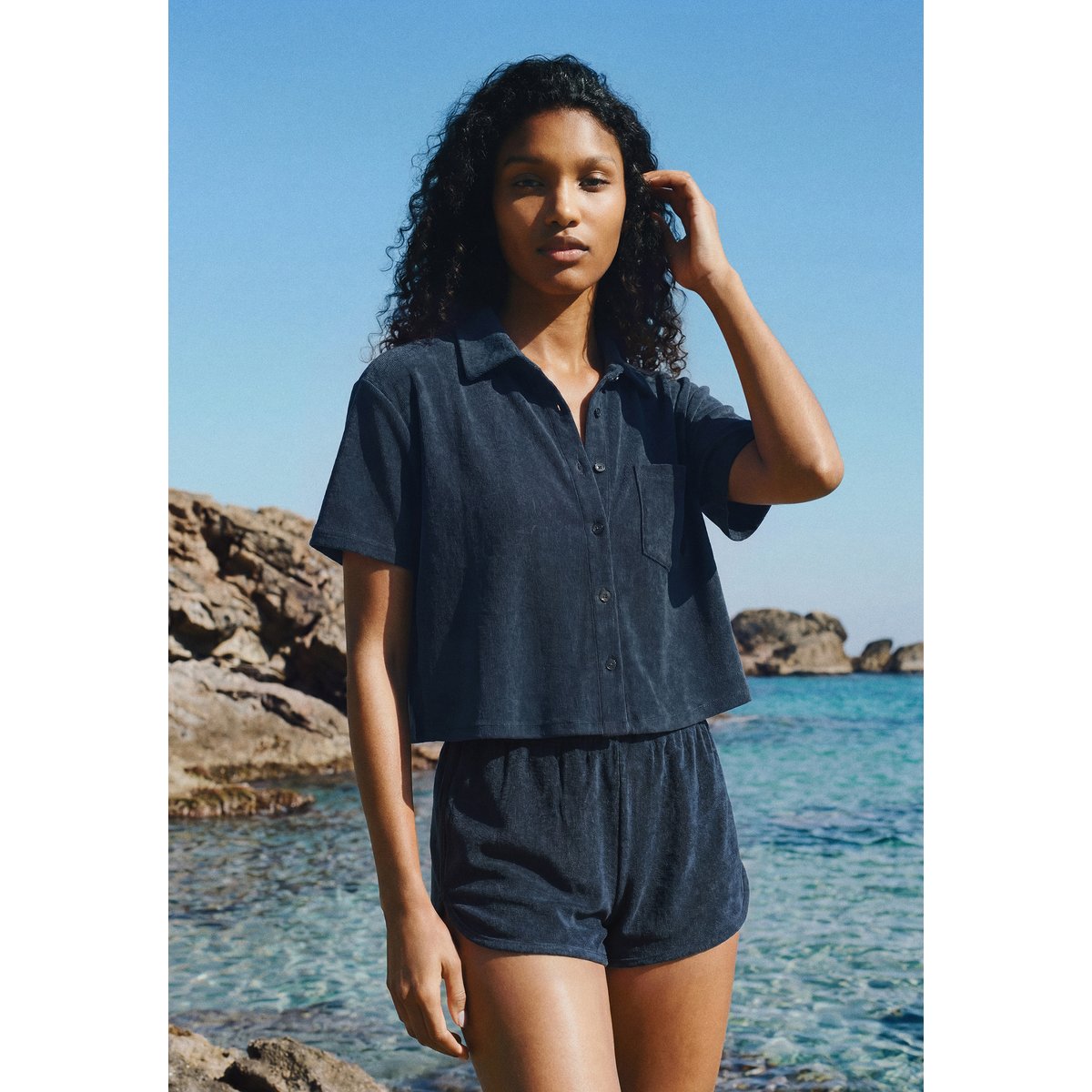 Chemise manches courtes en éponge GELATO B marine, ETAM