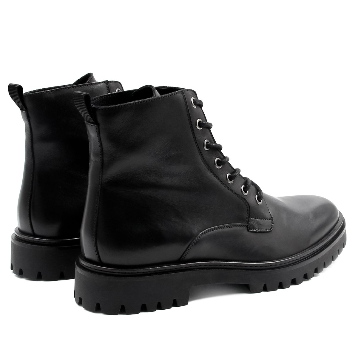 Boots à lacets crantées cuir lisse noir, JULES & JENN
