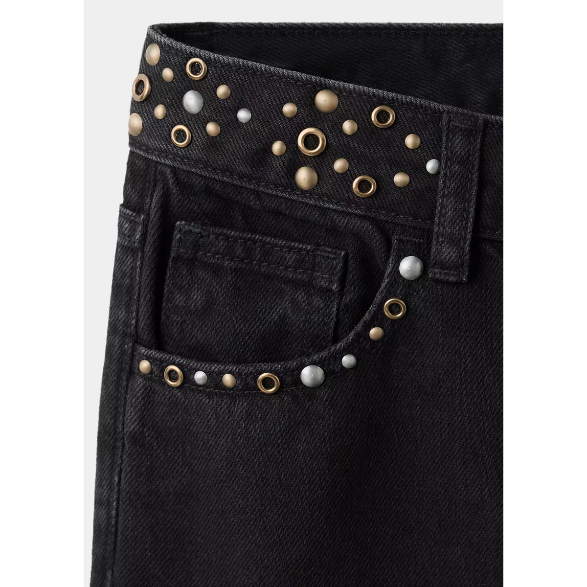 Jean taille basse avec œillets à la ceinture black denim, MANGO TEEN