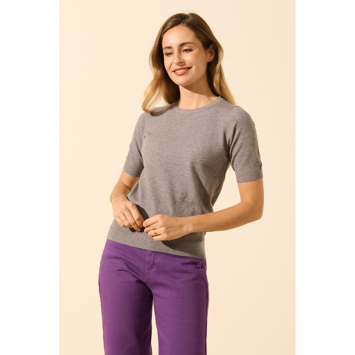 Pull manches courtes DINO gris souris, BENOA