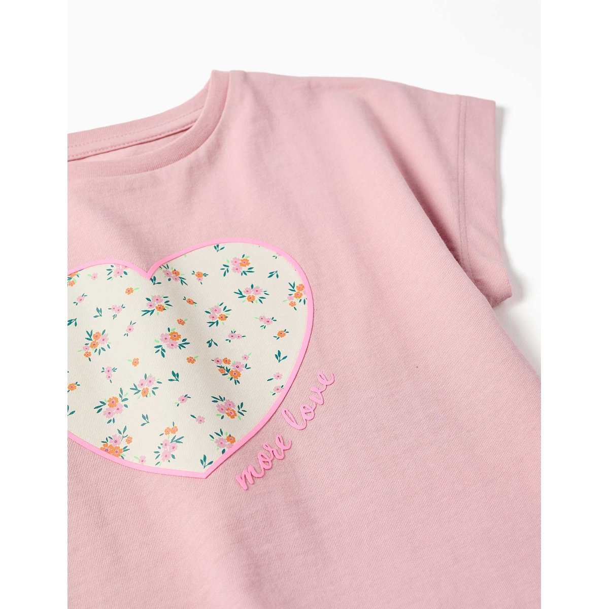 T-shirt en coton avec imprimé cœur floral rose clair, ZIPPY