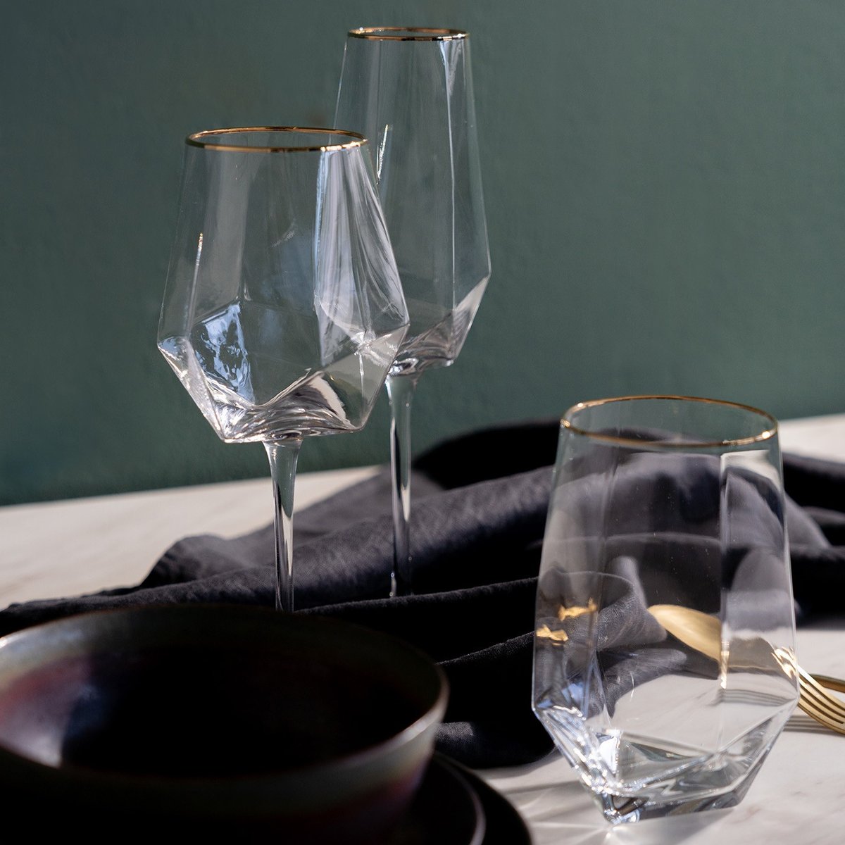 Lot de 4 verres à vin à bordure, DIAMOND or, KARE DESIGN
