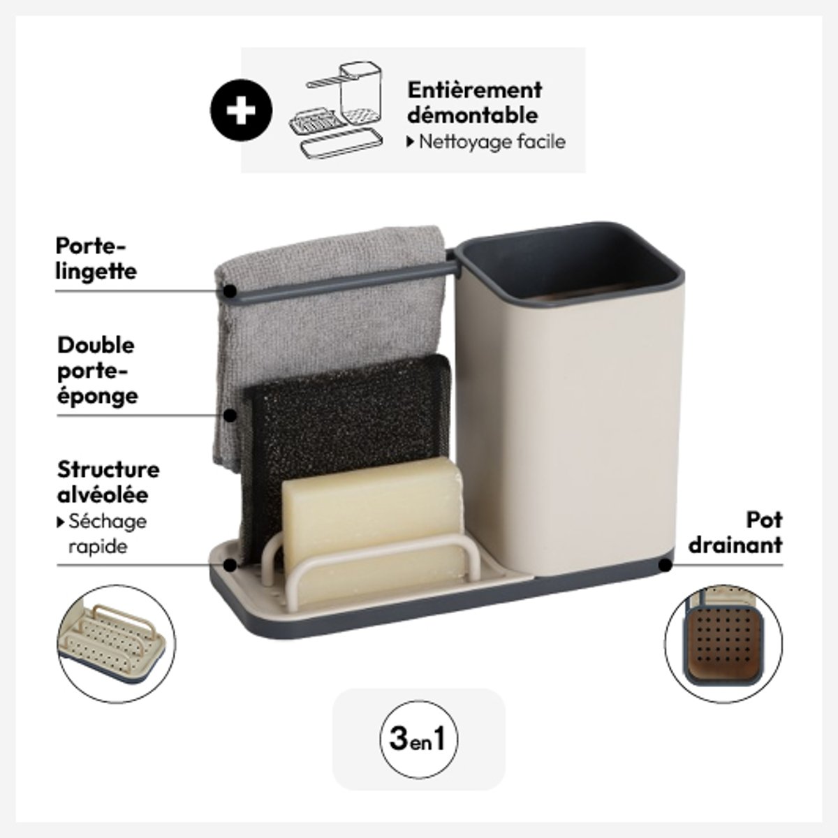 Organisateur d'évier NÉO beige, 5FIVE SIMPLY SMART