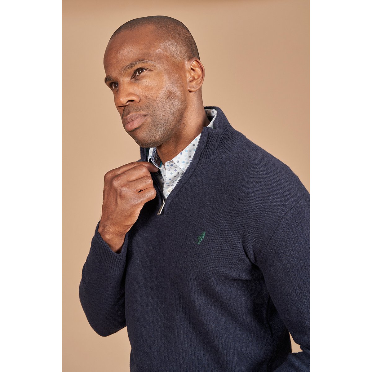 Pull 1/2 zip en laine bleu marine, MCS