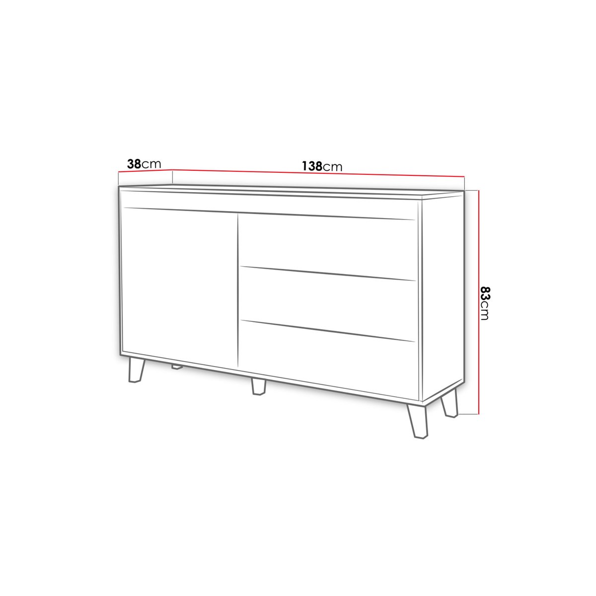 Buffet bas effet bois 3 tiroirs et 1 porte, LORD bois, BEST MOBILIER