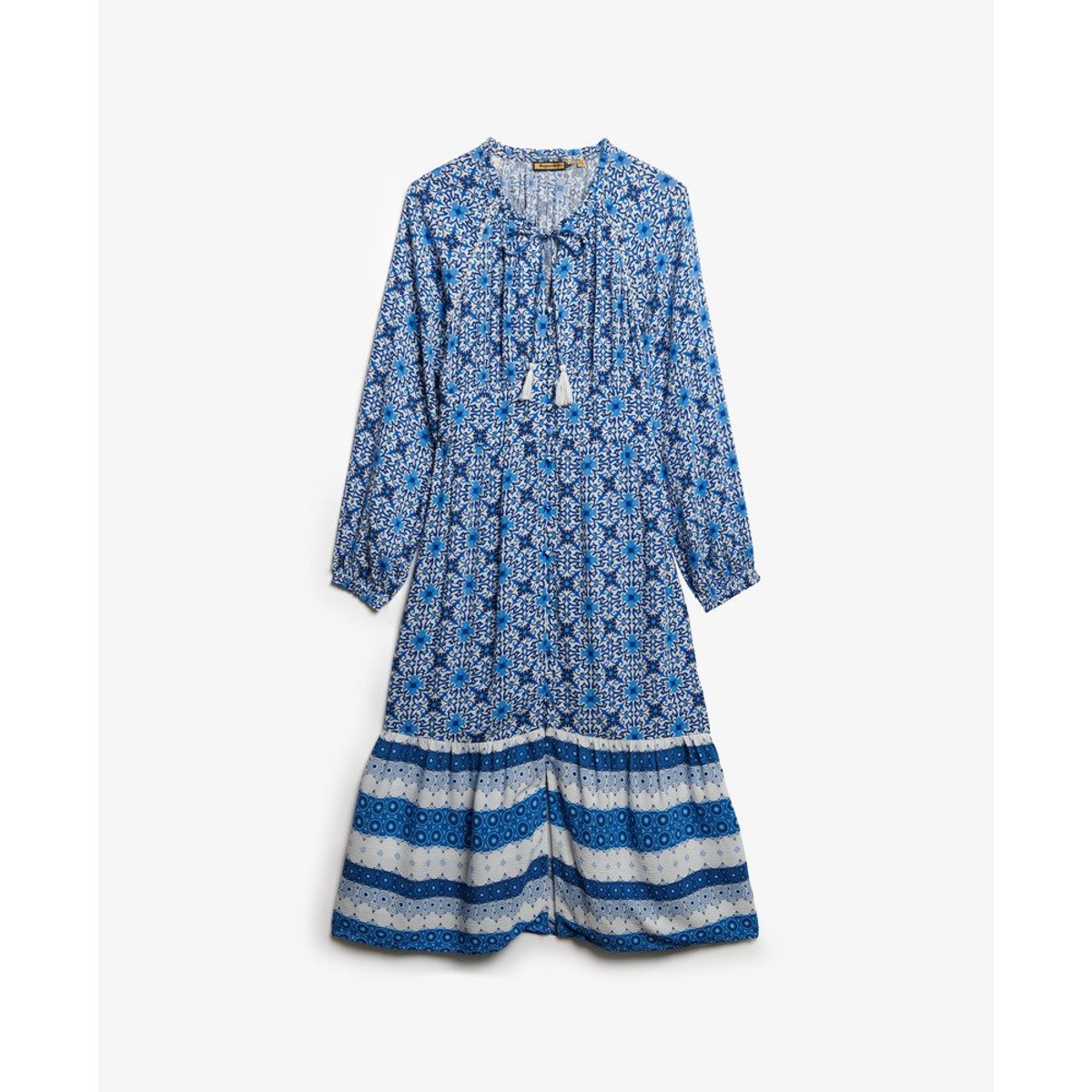 Robe mi-longue imprimée à manches longues bleu border tala tile, SUPERDRY