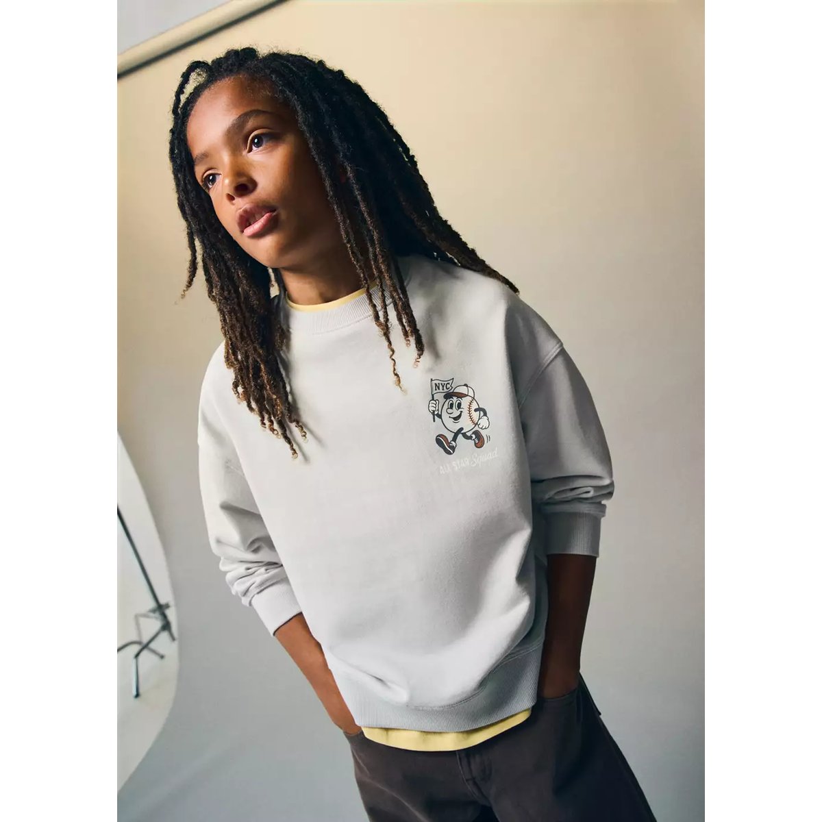 Sweat-shirt oversize imprimé gris glacé, MANGO KIDS