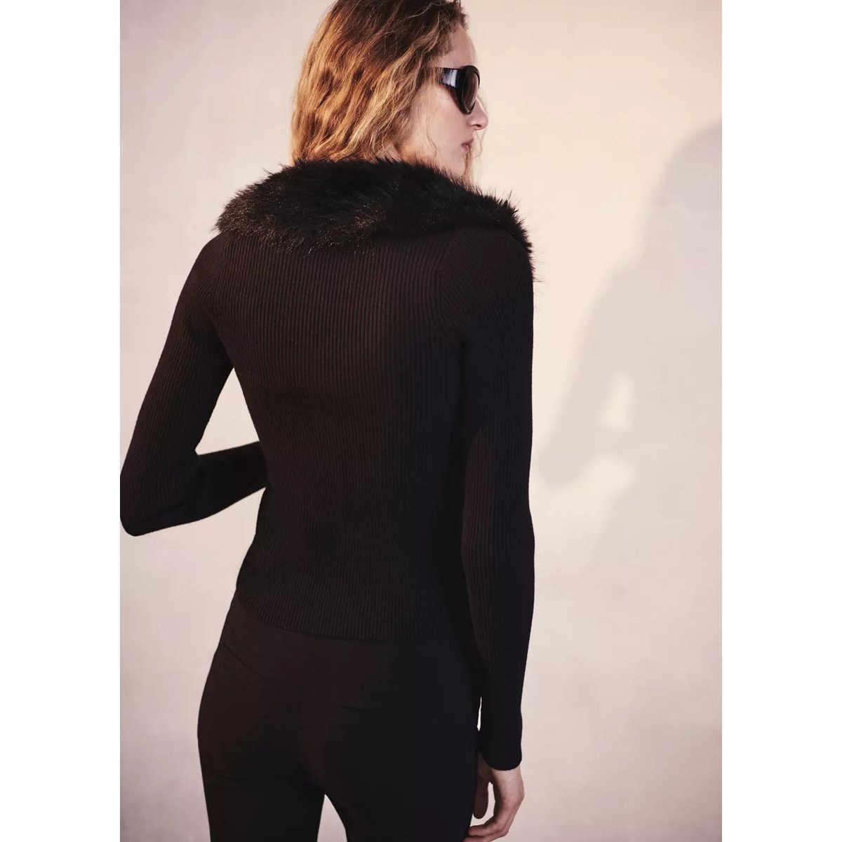 Cardigan col imitation fourrure amovible noir, MANGO