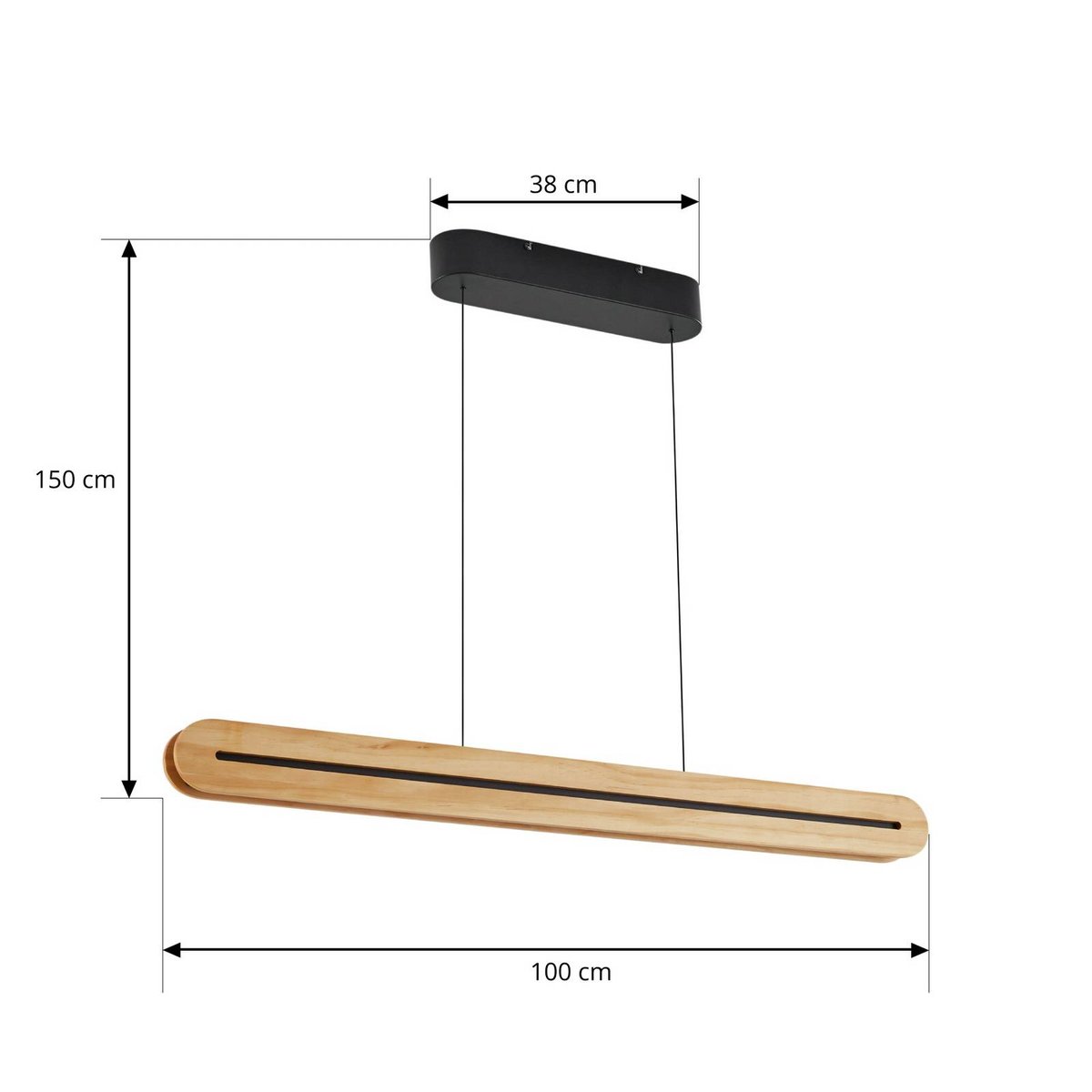 Suspension en bois moderneLED, Darnor bois clair, noir, LUCANDE