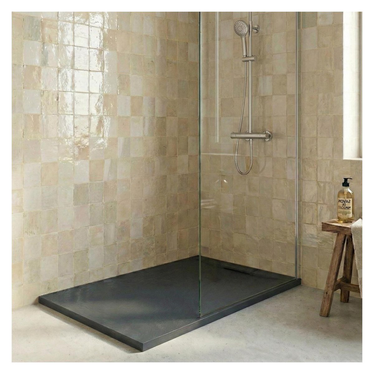 Receveur de douche aspect pierre extra-plat ONA gris anthracite, MOB IN