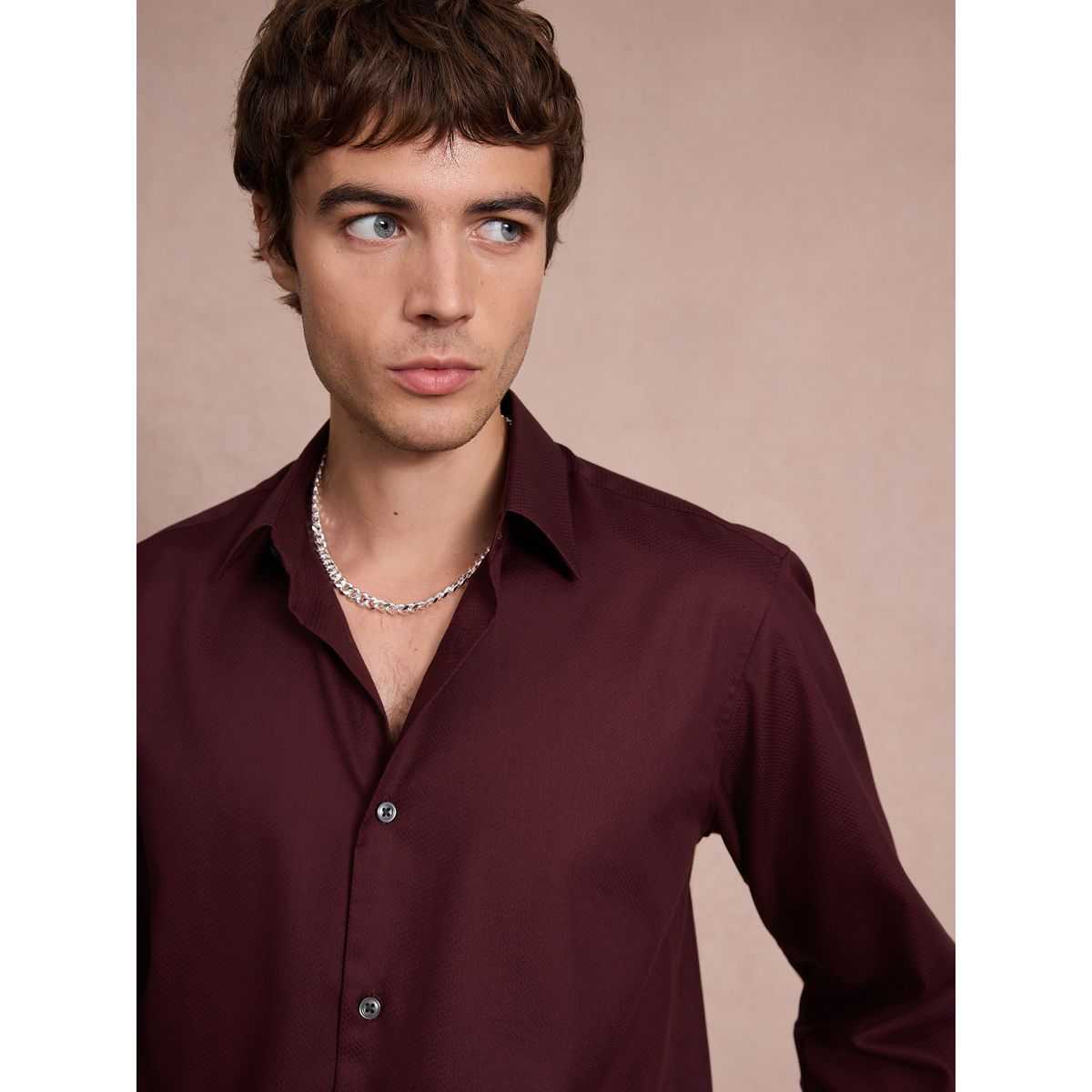 Chemise habillée coton entretien facile rouge bordeaux, NEXT