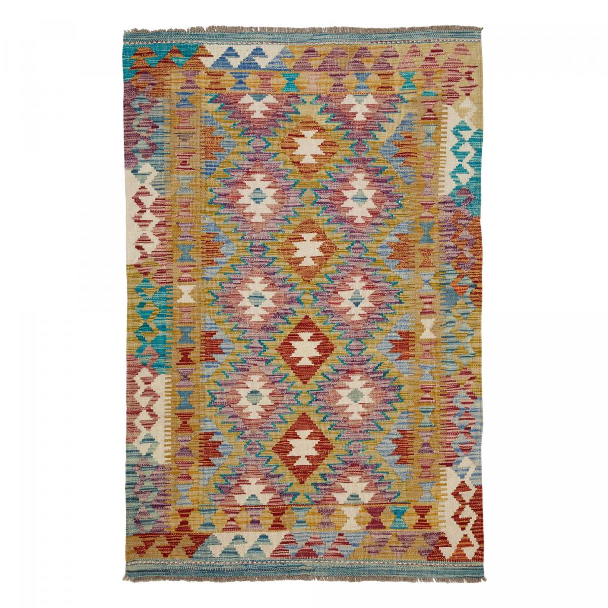 Tapis kilim ethnique authentique, tissé plat en laine, KILIM 48 multicolore, bleu, rouge, UN AMOUR DE TAPIS
