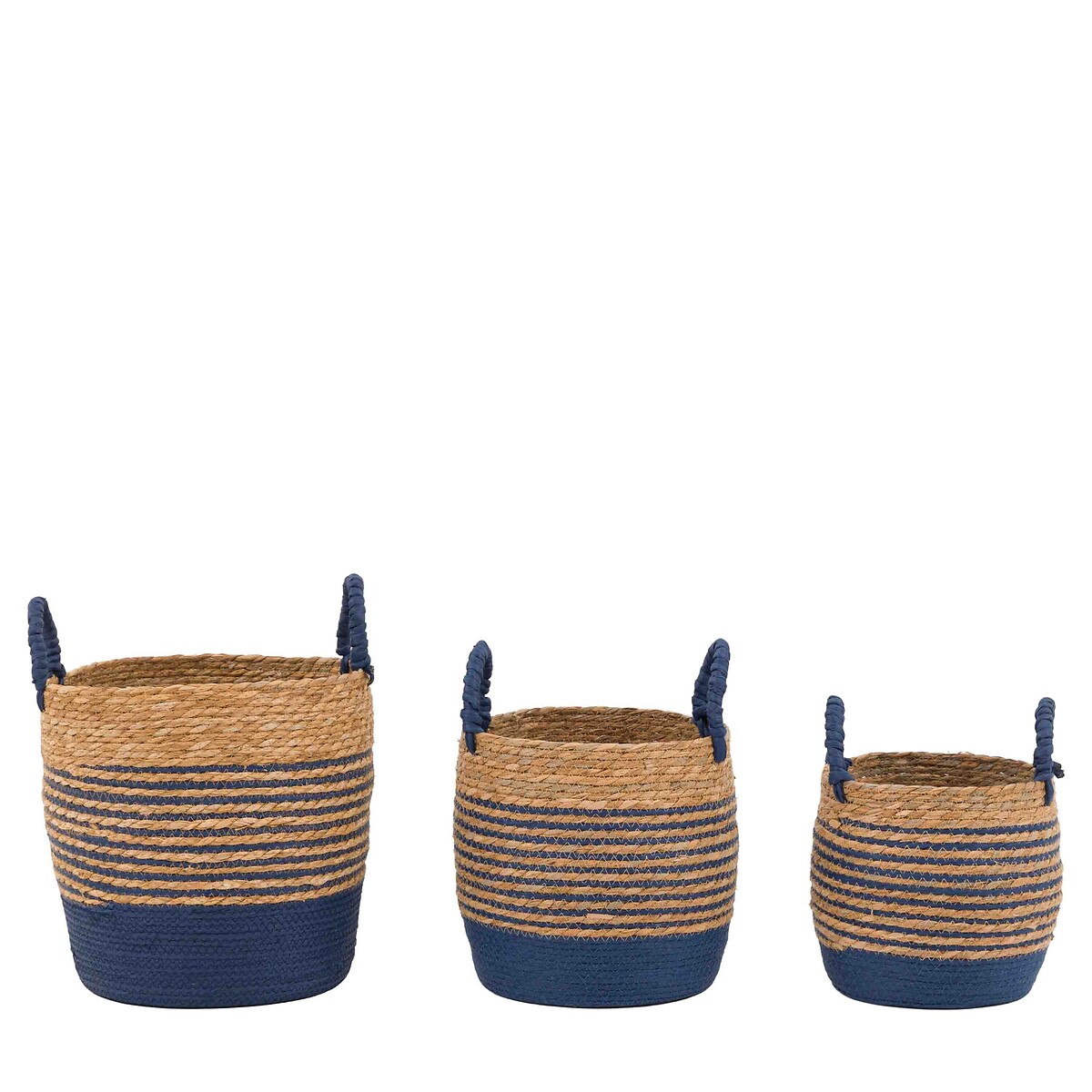 Set of 3 Diso Seagrass Basket in Blue Stripe blue, ÉDITÉ