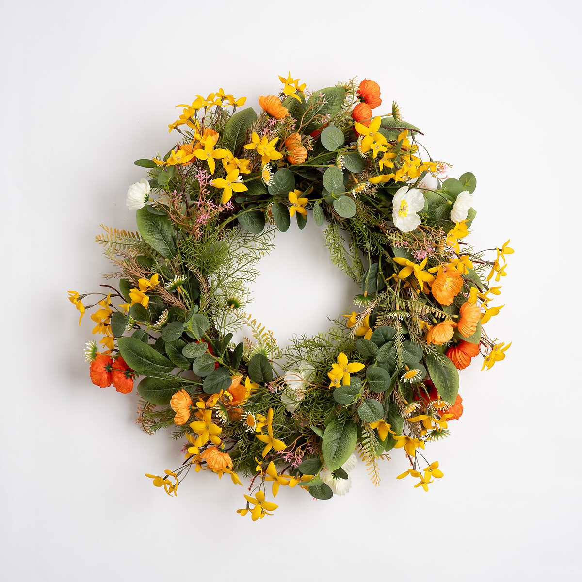 60cm Rustic Forsythia & Poppy Wreath yellow, SO'HOME