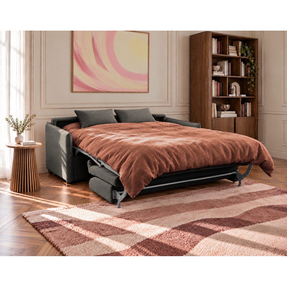 Canapé lit 3pl convertible couchage quotidien, ADELE gris anthracite, BEST MOBILIER