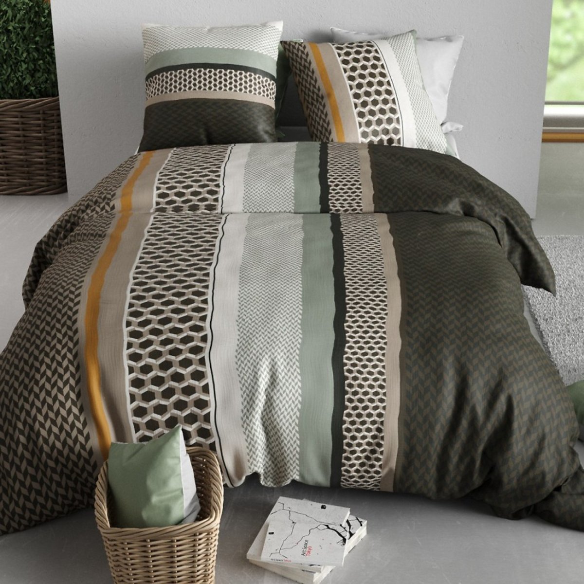 Housse De Couette 100% Coton 57 Fils + 2 Taies D'oreiller marron, DECORATIE