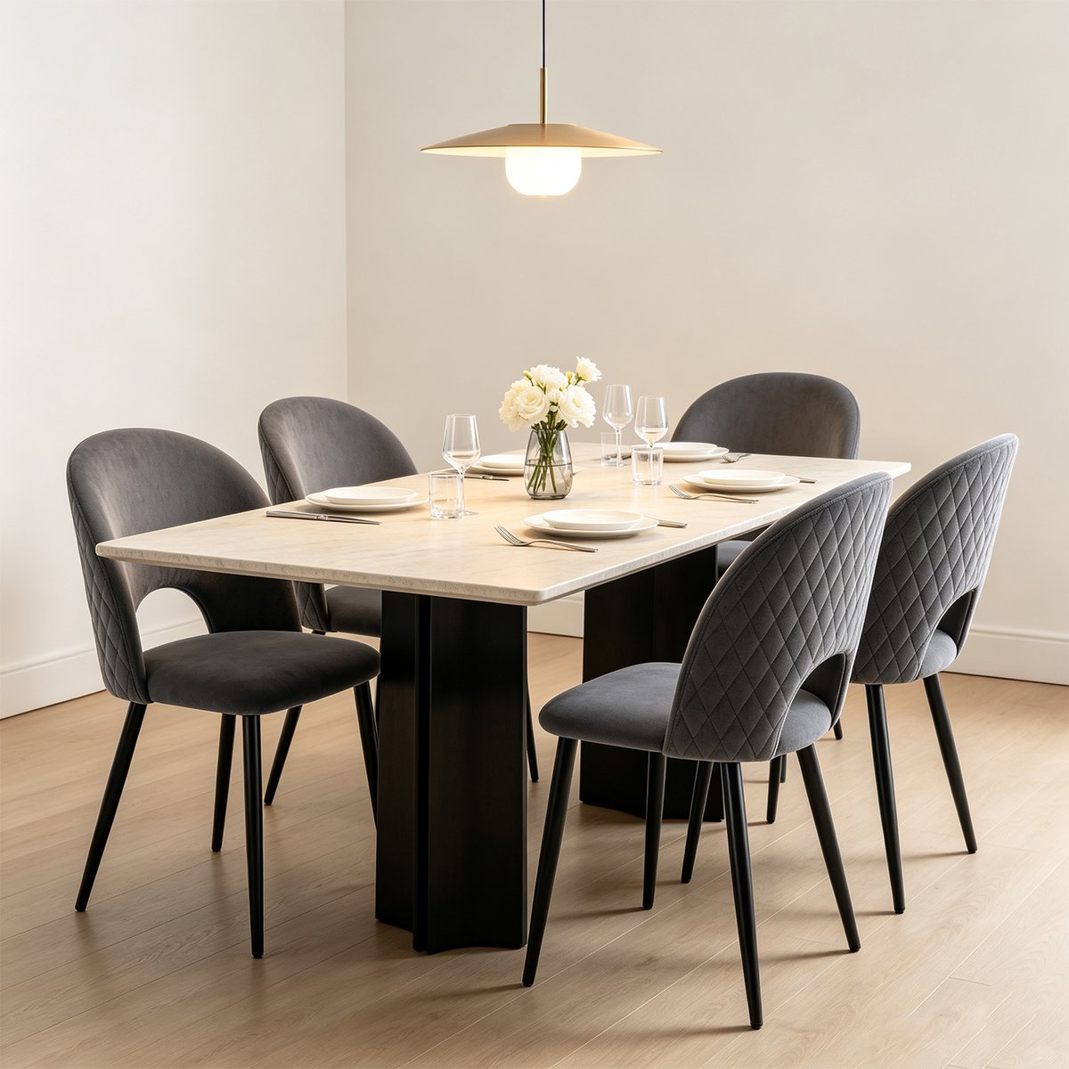 Lot de 4 chaises de salle à manger style industriel en velours, BANZEL gris, MEUBLES COSY