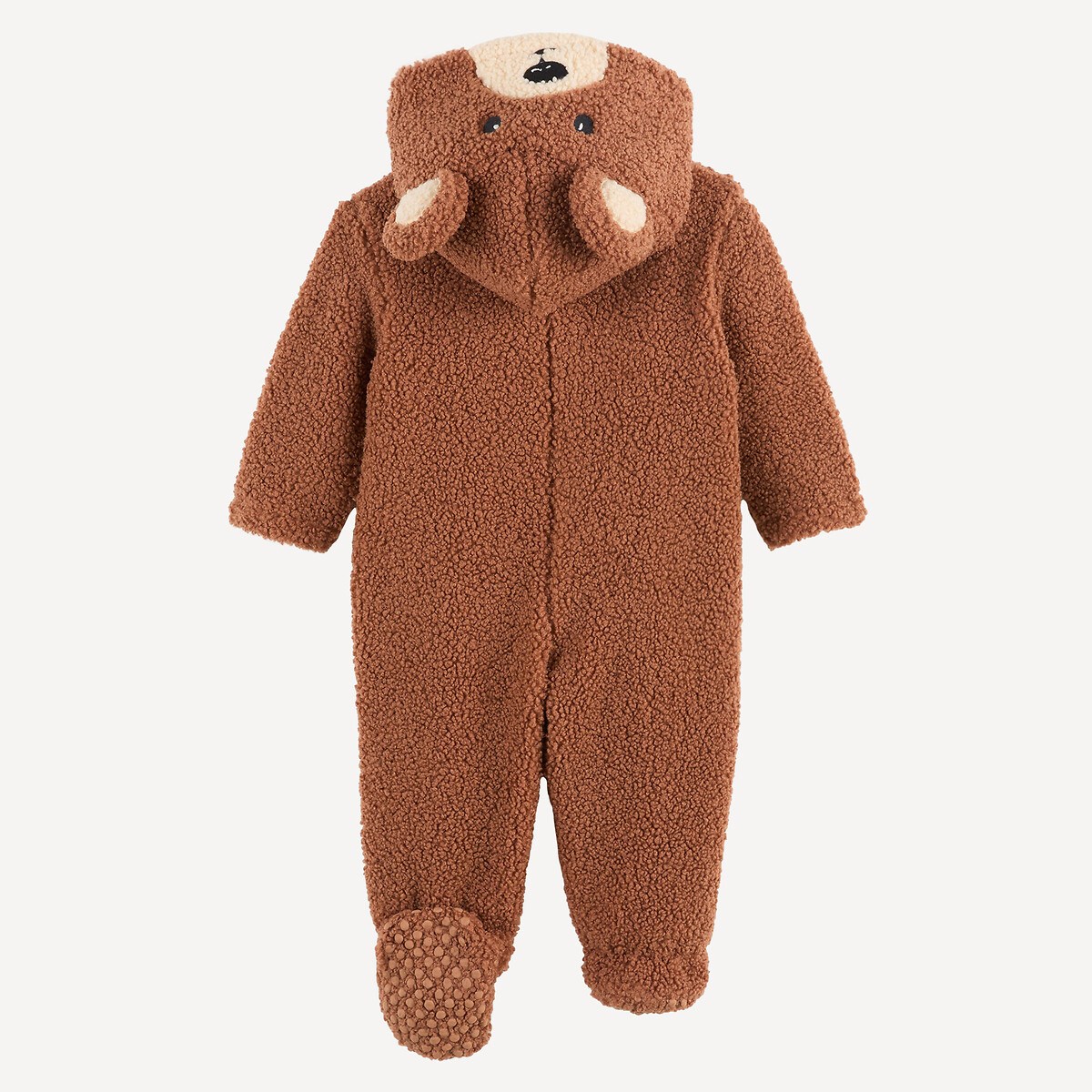 Onesie met kap, met berenprint, van sherpa kastanje, LA REDOUTE COLLECTIONS