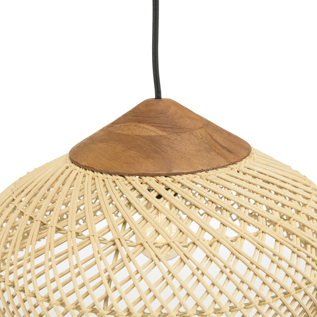 Suspension en rotin et teck 40cm FOLELLI ecru, PIER IMPORT