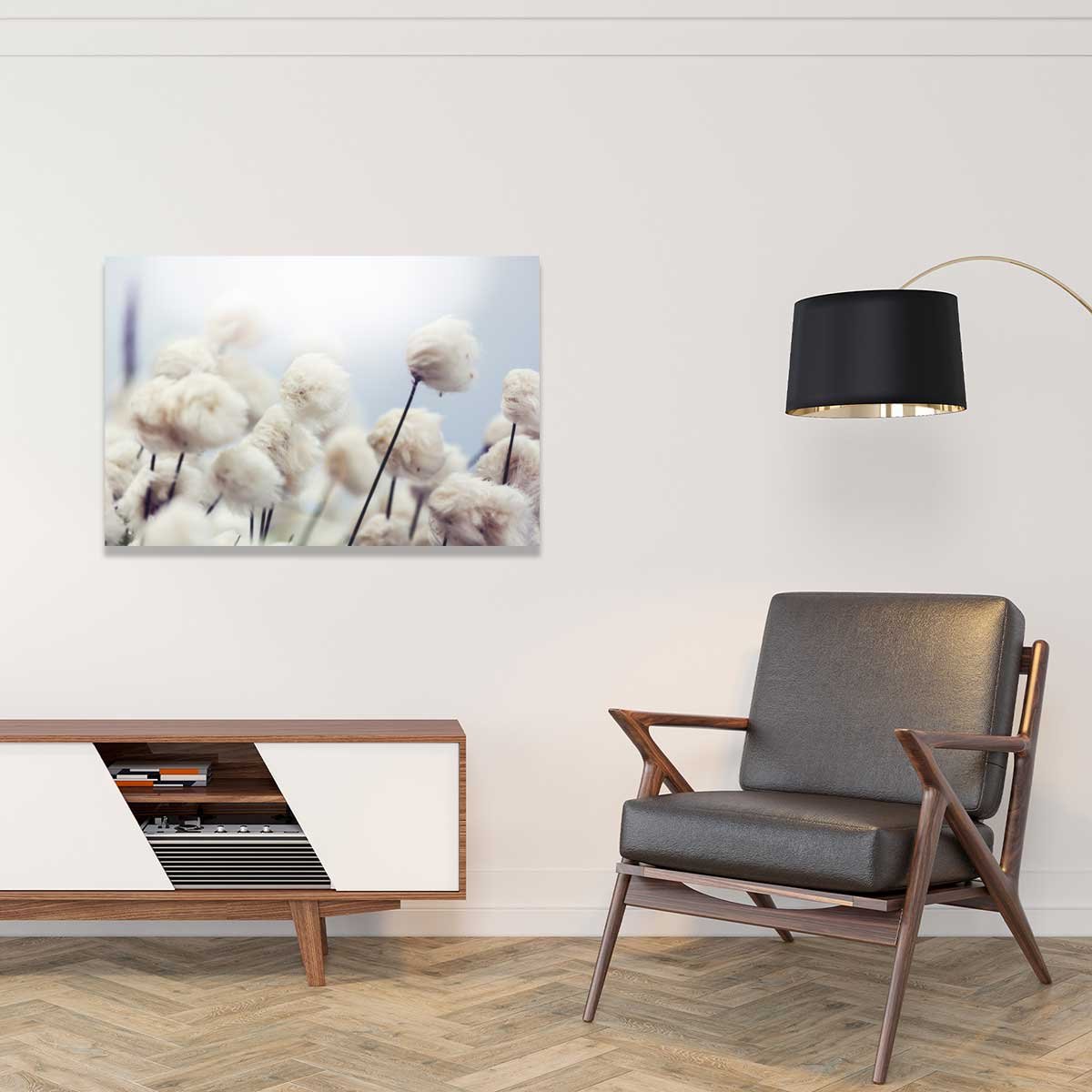 Tableau fleurs de coton au vent tableau alu dibond, HEXOA