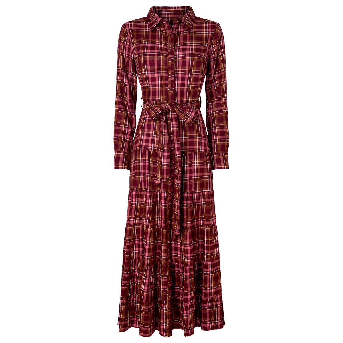 Robe Longue à Carreaux Boutonnée rouge, JOE BROWNS