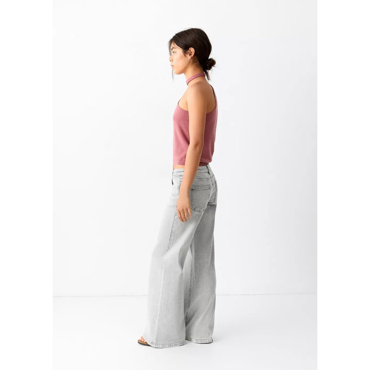 Jean wide leg détails et clous gris denim, MANGO TEEN