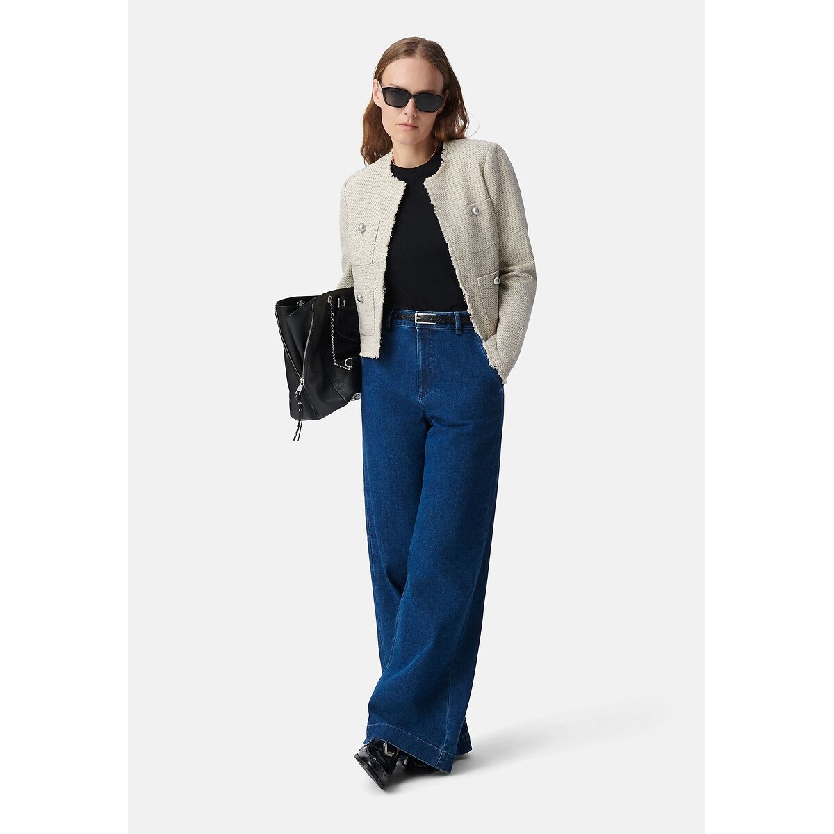 Tweed Style Short Jacket with Crew Neck linen, IKKS