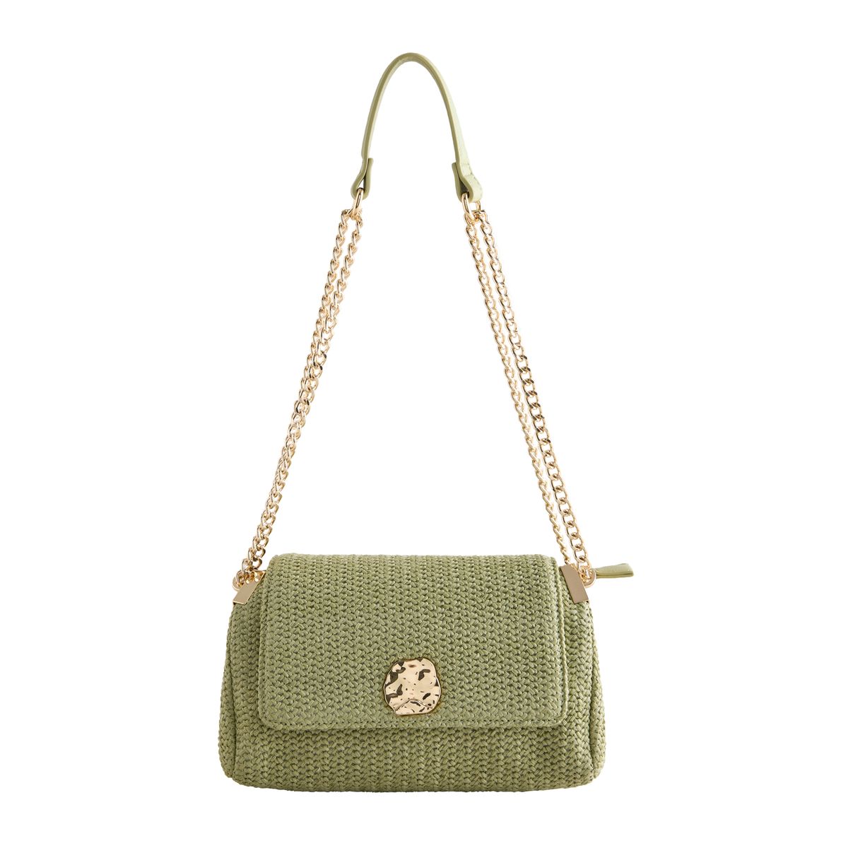 Sac porté épaule effet raphia finition métal vert, NEXT