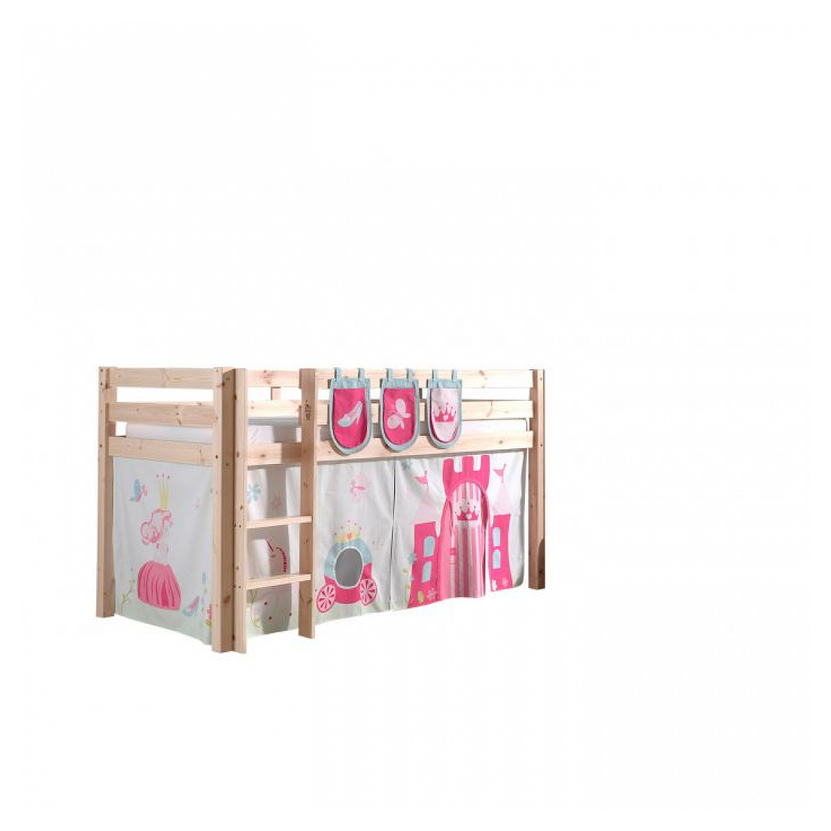 Lit Compact Naturel + Rideau de lit Princess + Pochettes Princesse couleur unique, VIPACK