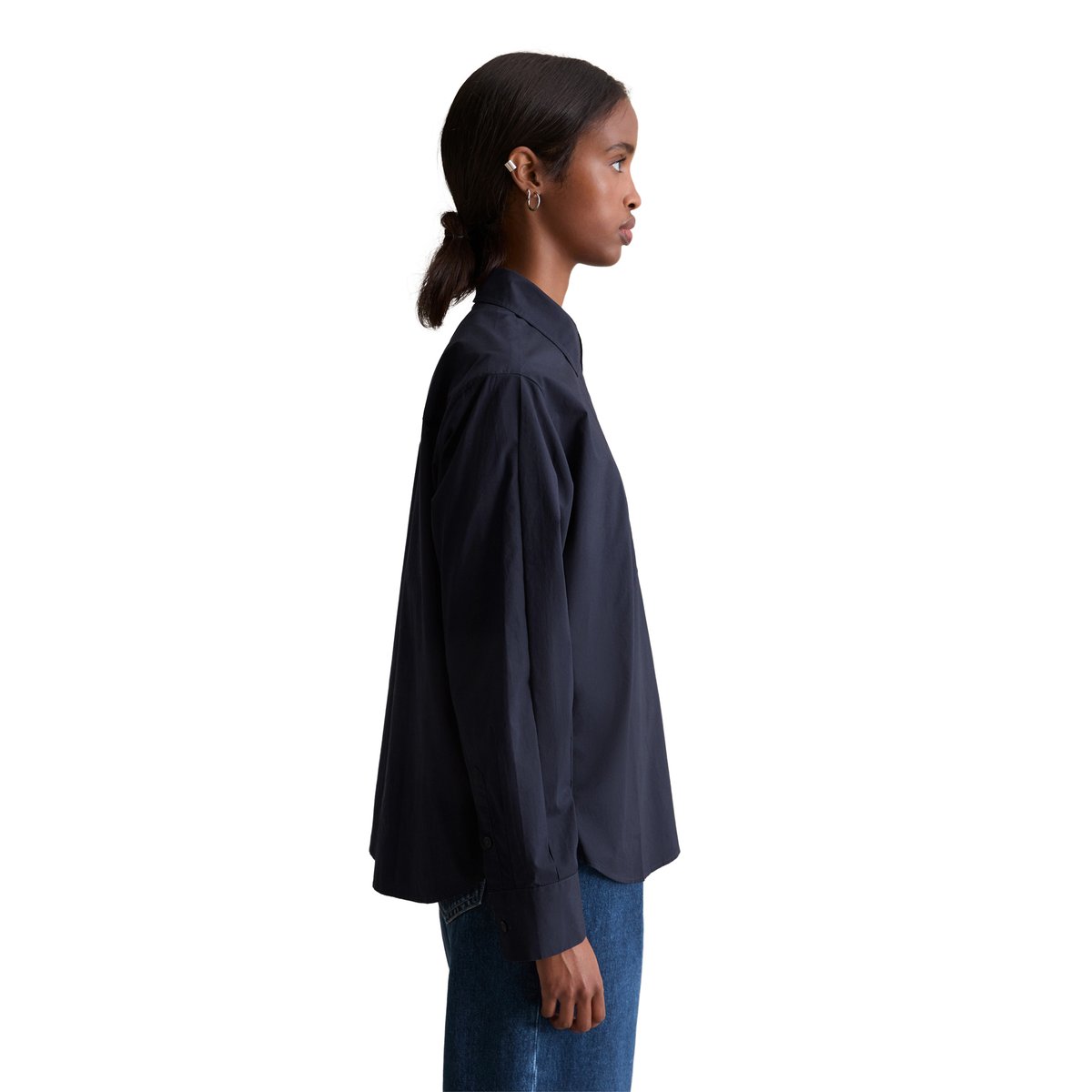 Blouse de style polo relaxed en popeline douce bleu fooncé, MARC O’POLO DENIM