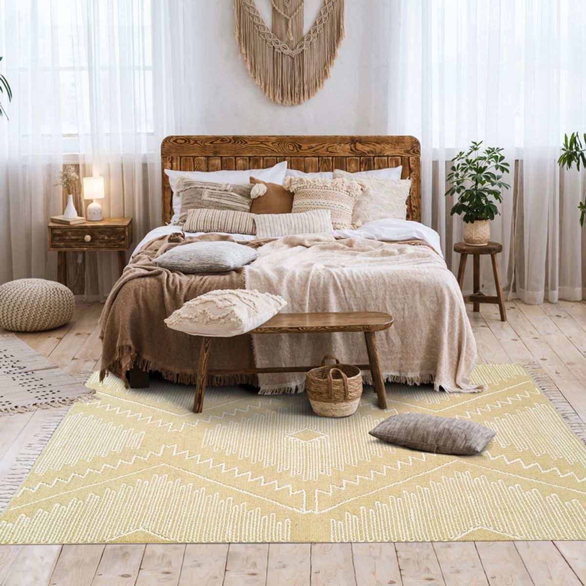 Tapis en coton avec motifs zig zag en laine épaisse BOHO ZIG ZAG beige, THE DECO FACTORY