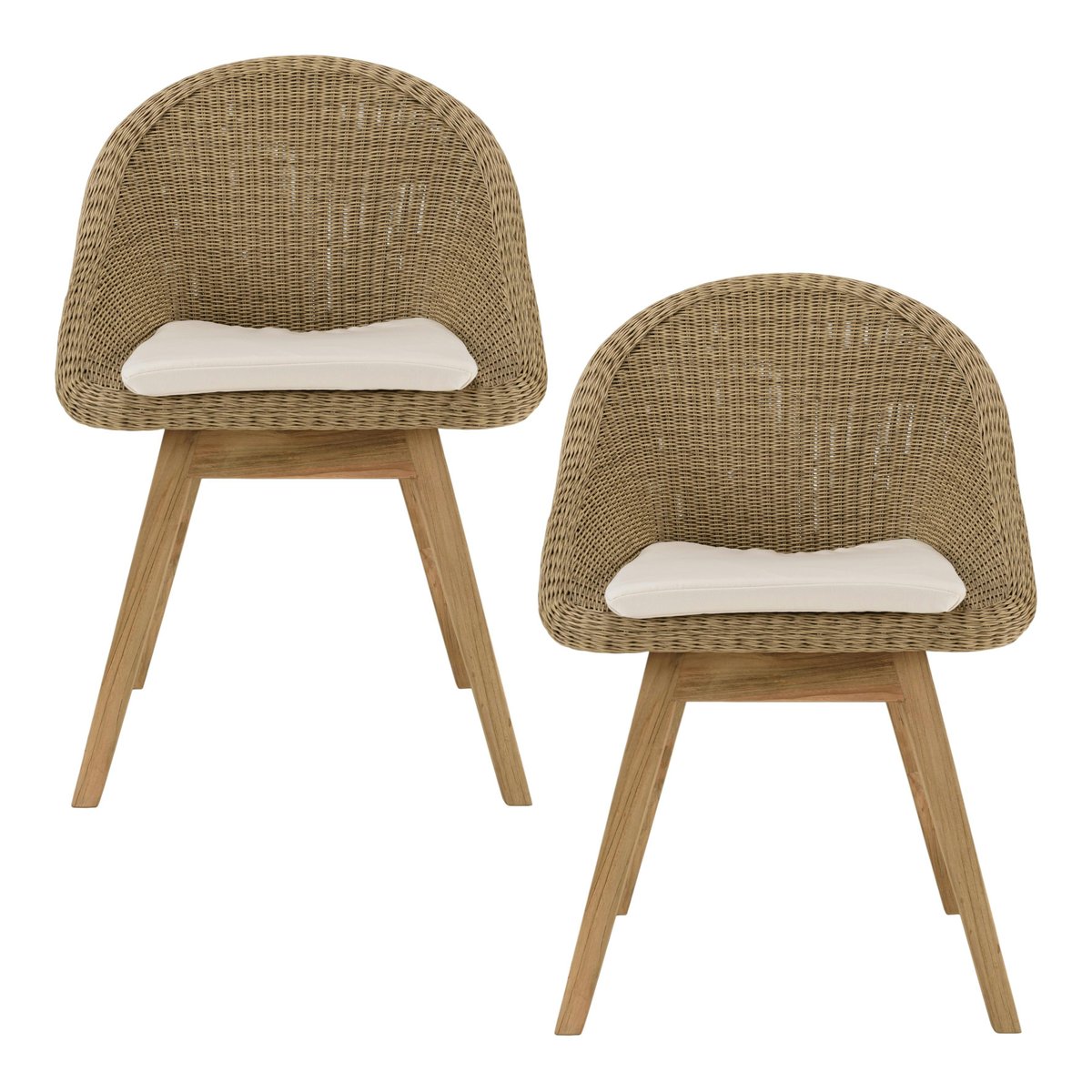 Chaise de jardin arrondie résine tressée beige (lot de 2) MANY beige, PIER IMPORT
