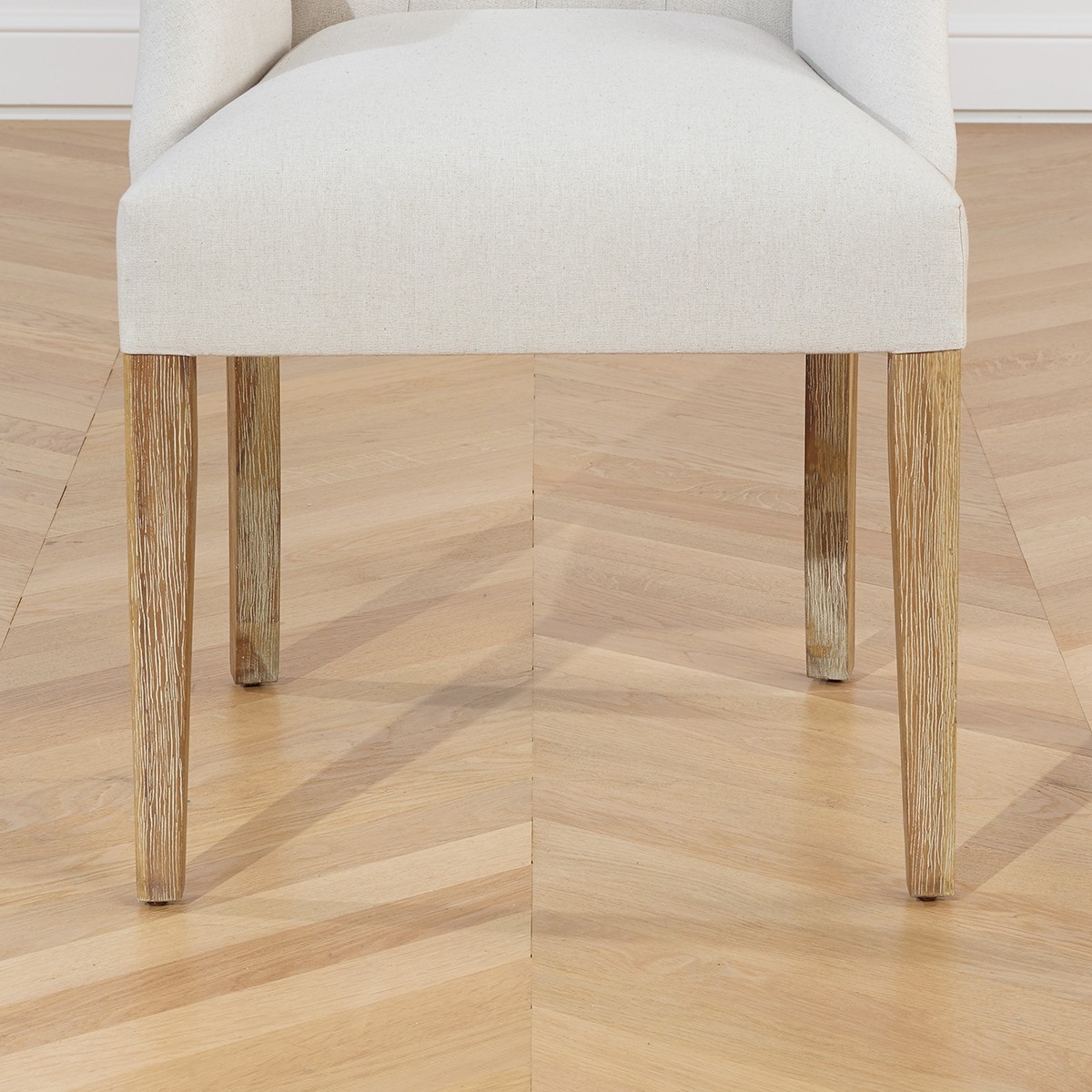 Fauteuil de table capitonné style contemporain en hévéa et lin coton AGATA ficelle, ROBIN DES BOIS