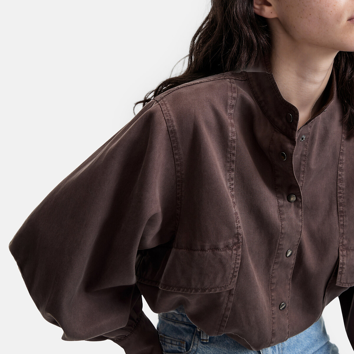 Lyocell/Cotton Puff Sleeve High Neck Shirt brown, LA REDOUTE COLLECTIONS