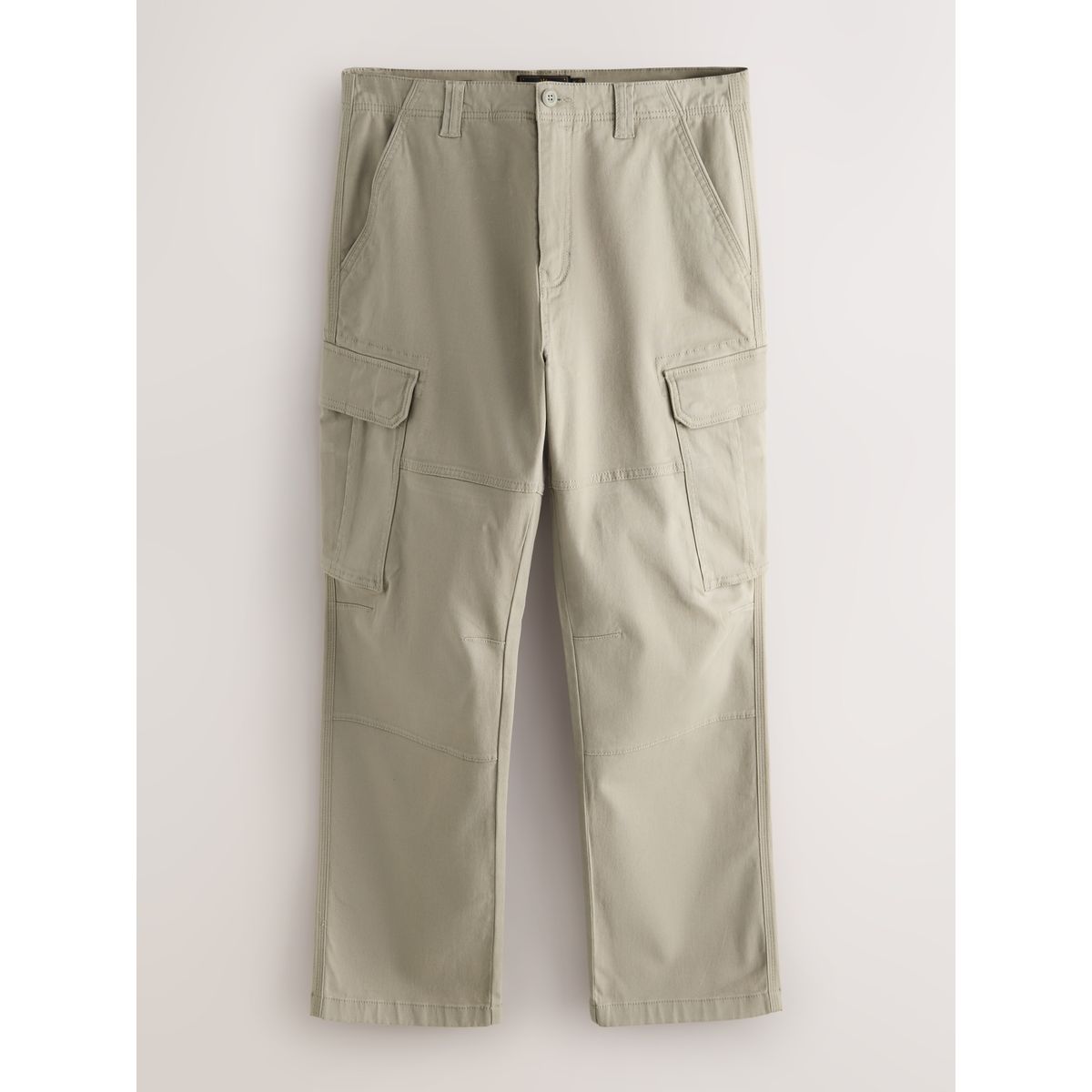 Pantalon cargo stretch en coton grège, NEXT