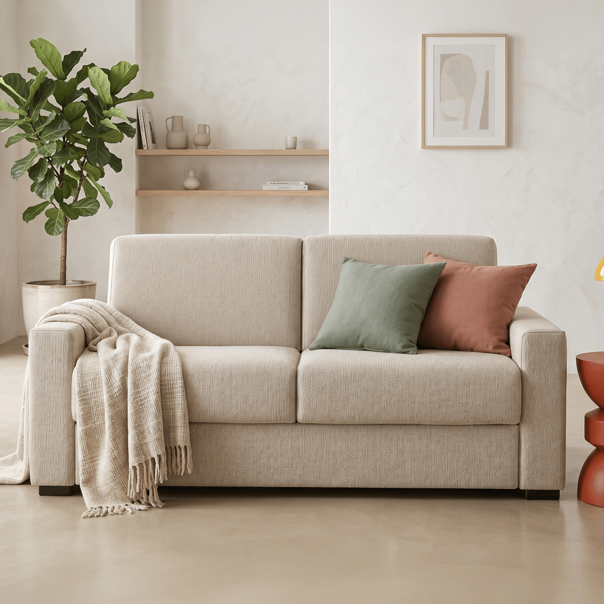 Canapé droit convertible 3 places en tissu chenille - ouverture express - ANZIO beige, HOMIFAB