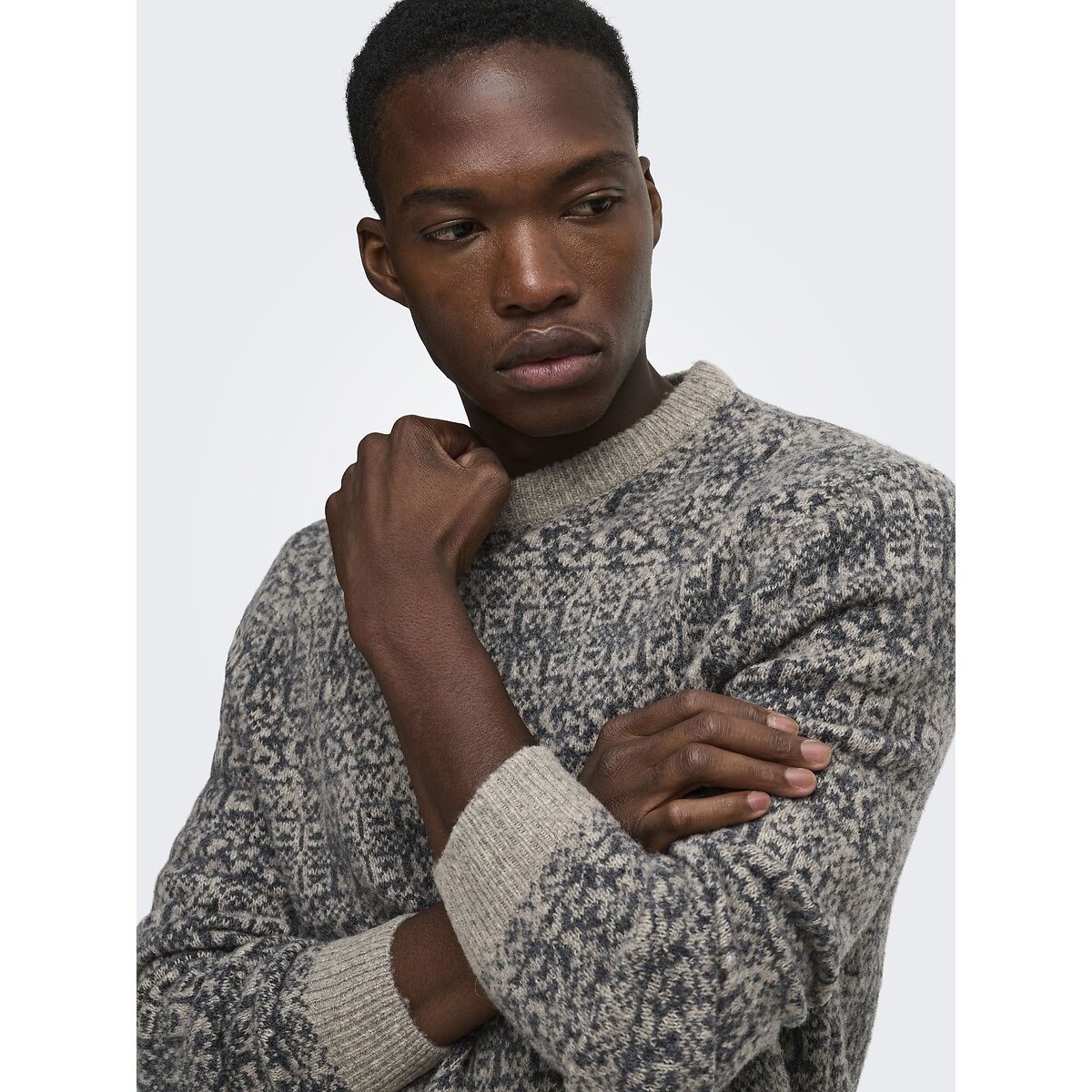 Pull col rond, en 61% laine, Nordic beige, ONLY & SONS
