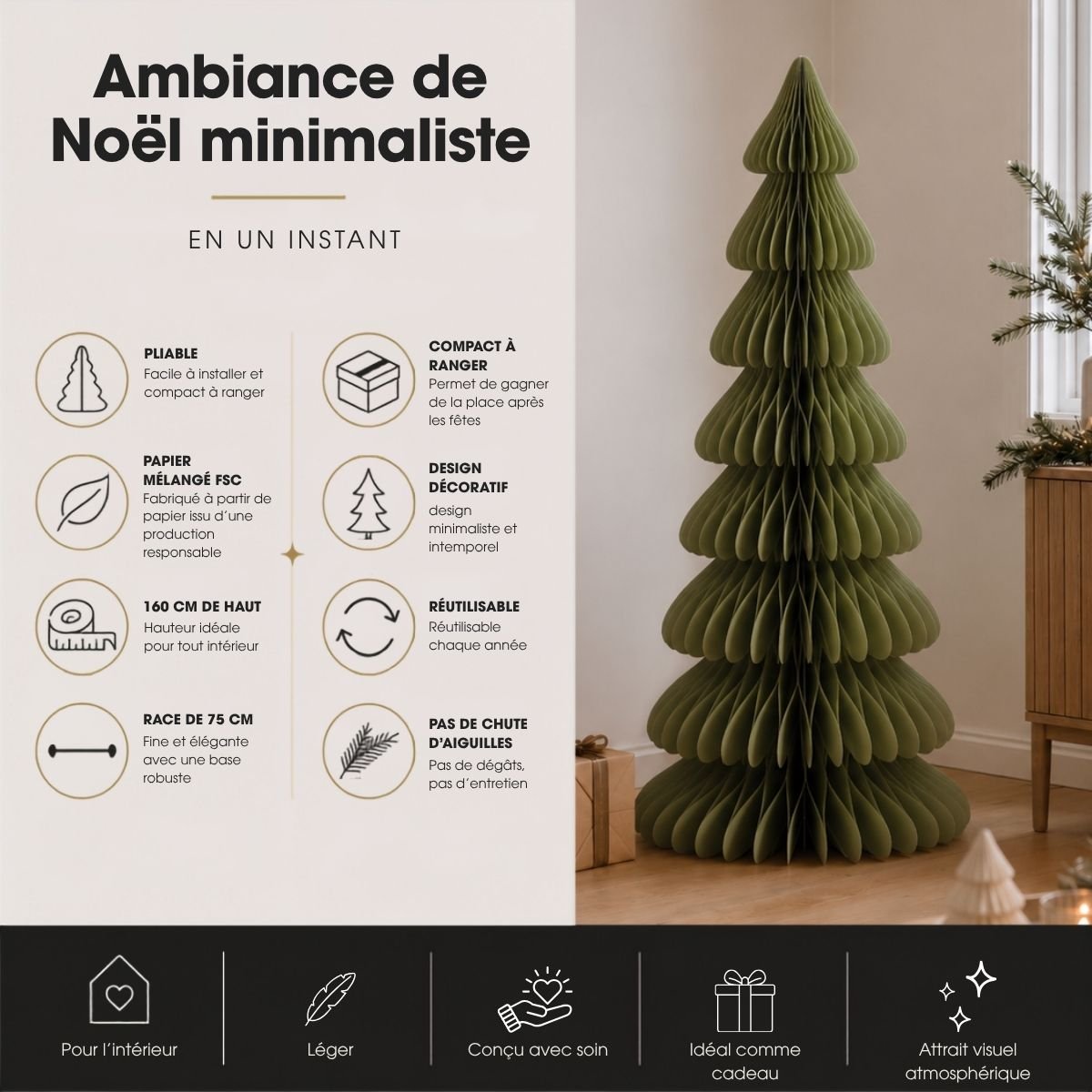 Sapin de Noël décoratif or, MICA DECORATIONS
