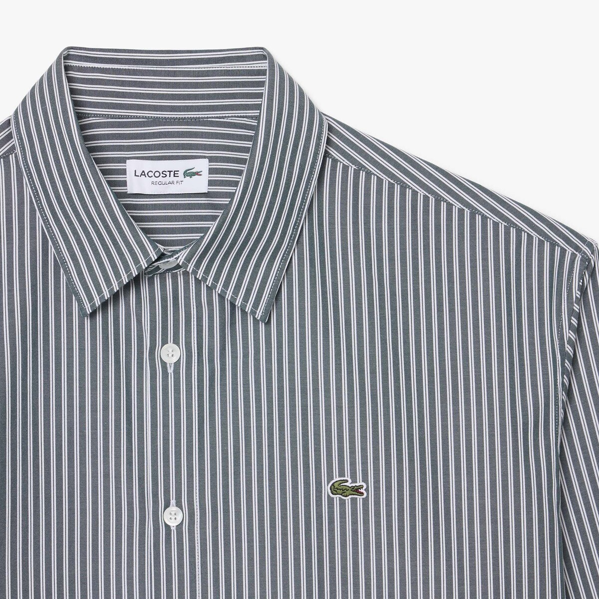 Camicia in popeline, Regular Fit rigato verde, LACOSTE