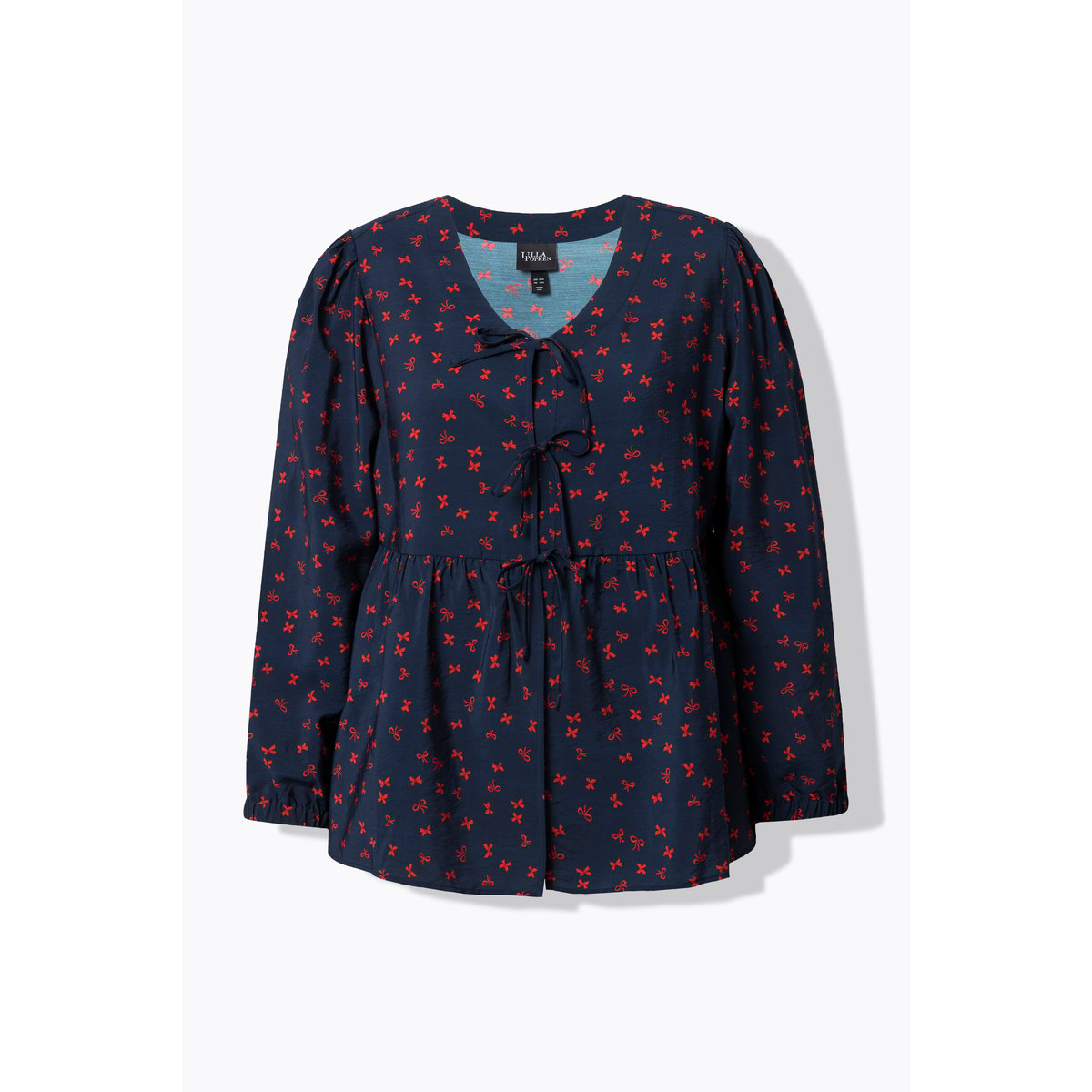 Blouse coupe évasée, imprimé petits nœuds marine, ULLA POPKEN