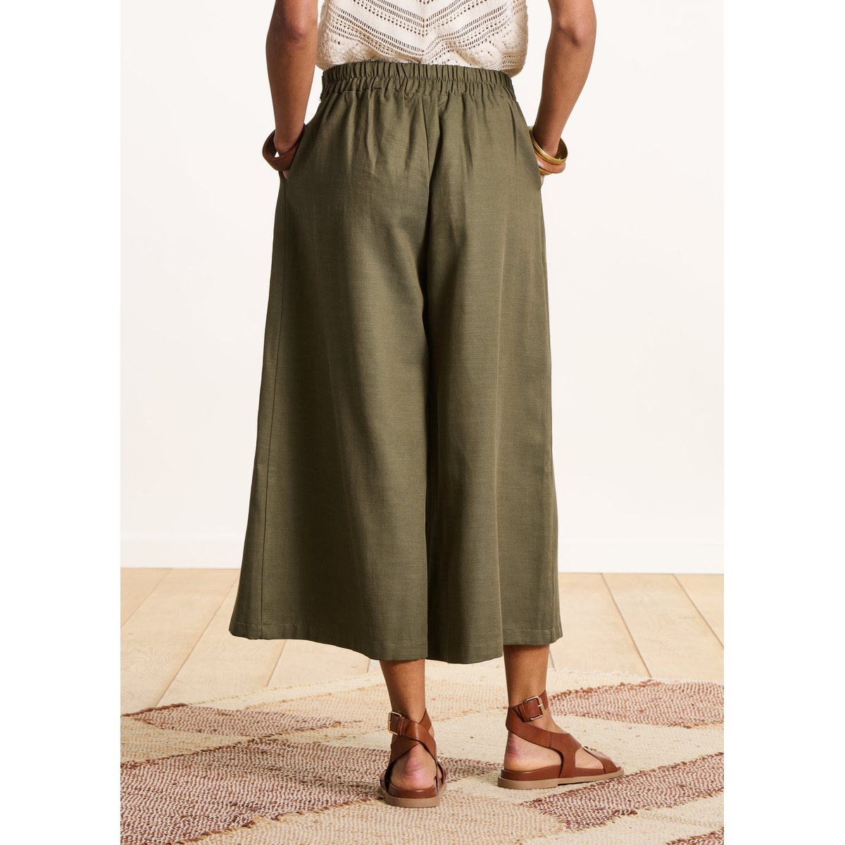 Pantalon large fluide 7/8ème kaki, LA FEE MARABOUTEE