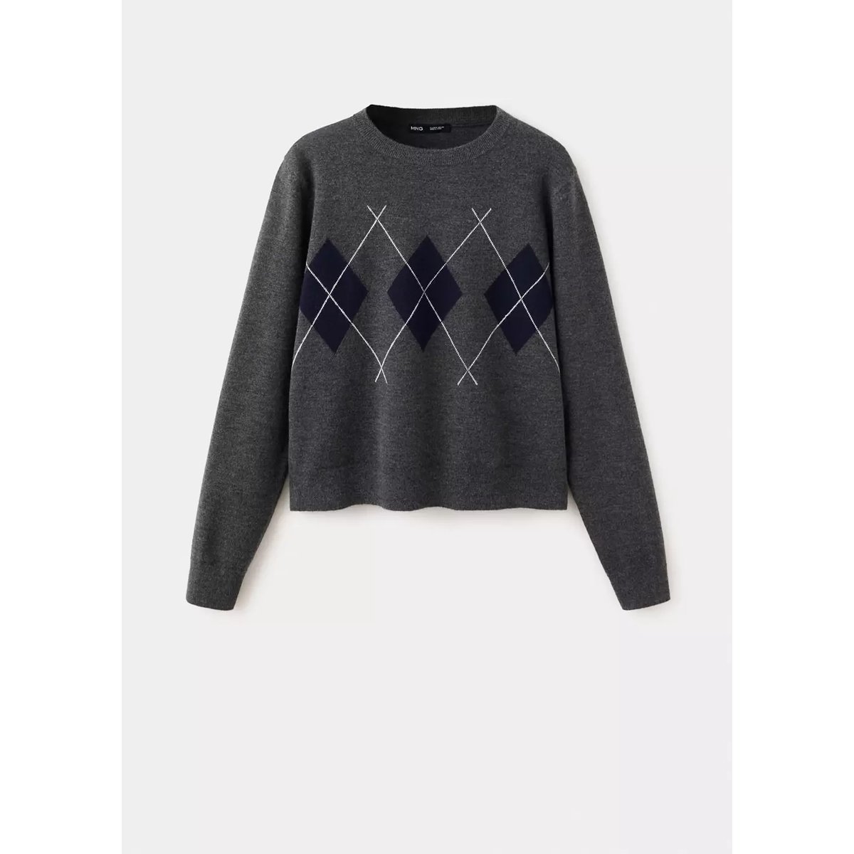 Pull maille losanges gris chiné moyen, MANGO