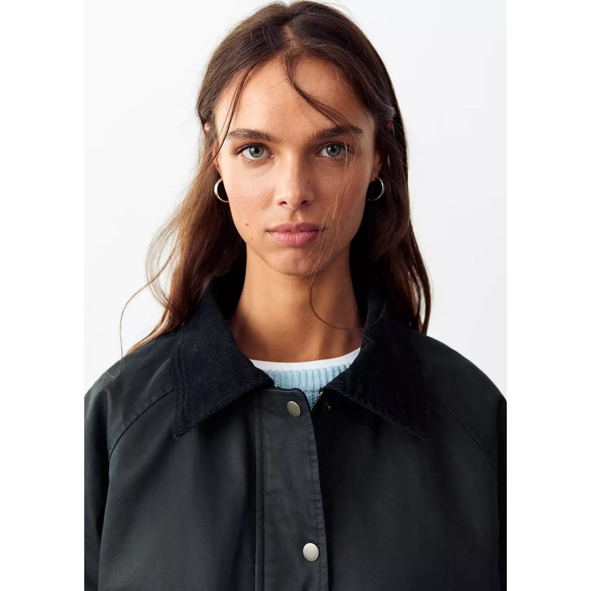 Parka oversize à col en velours côtelé bleu marine, MANGO TEEN