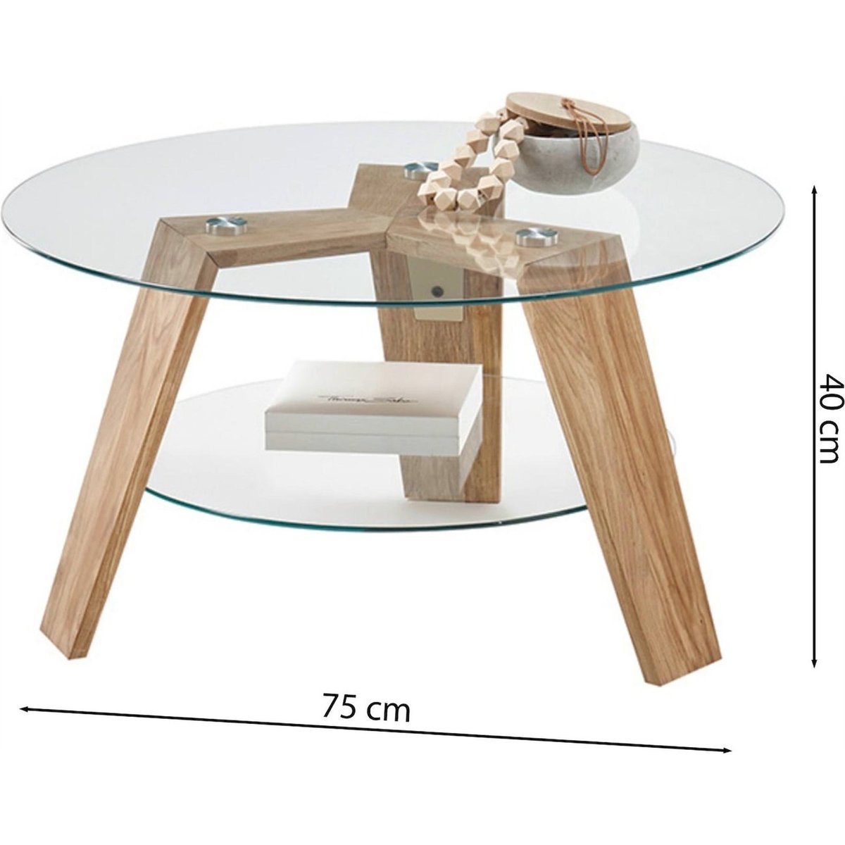 Table basse ronde en verre et chêne HIREELL chêne et verre transparent, RECOLLECTION
