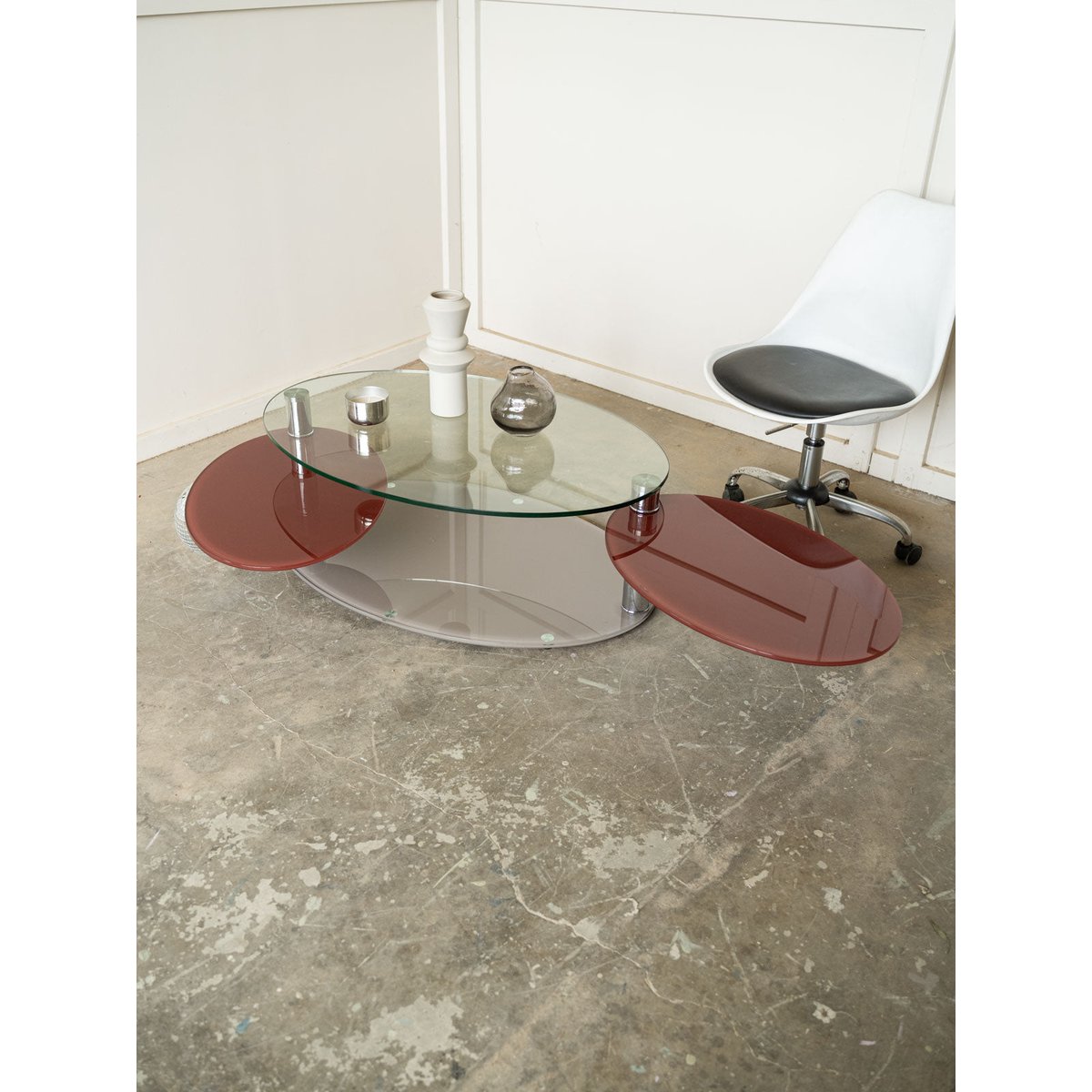 Table basse contemporaine en verre trempé Donna N°1590 - Bon état gris, DEBONGOUT
