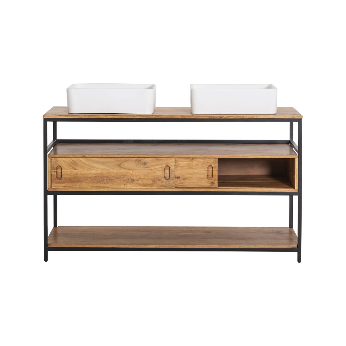 Meuble sous vasque en bois d'acacia MONTRÉAL bois clair, MADE IN MEUBLES 